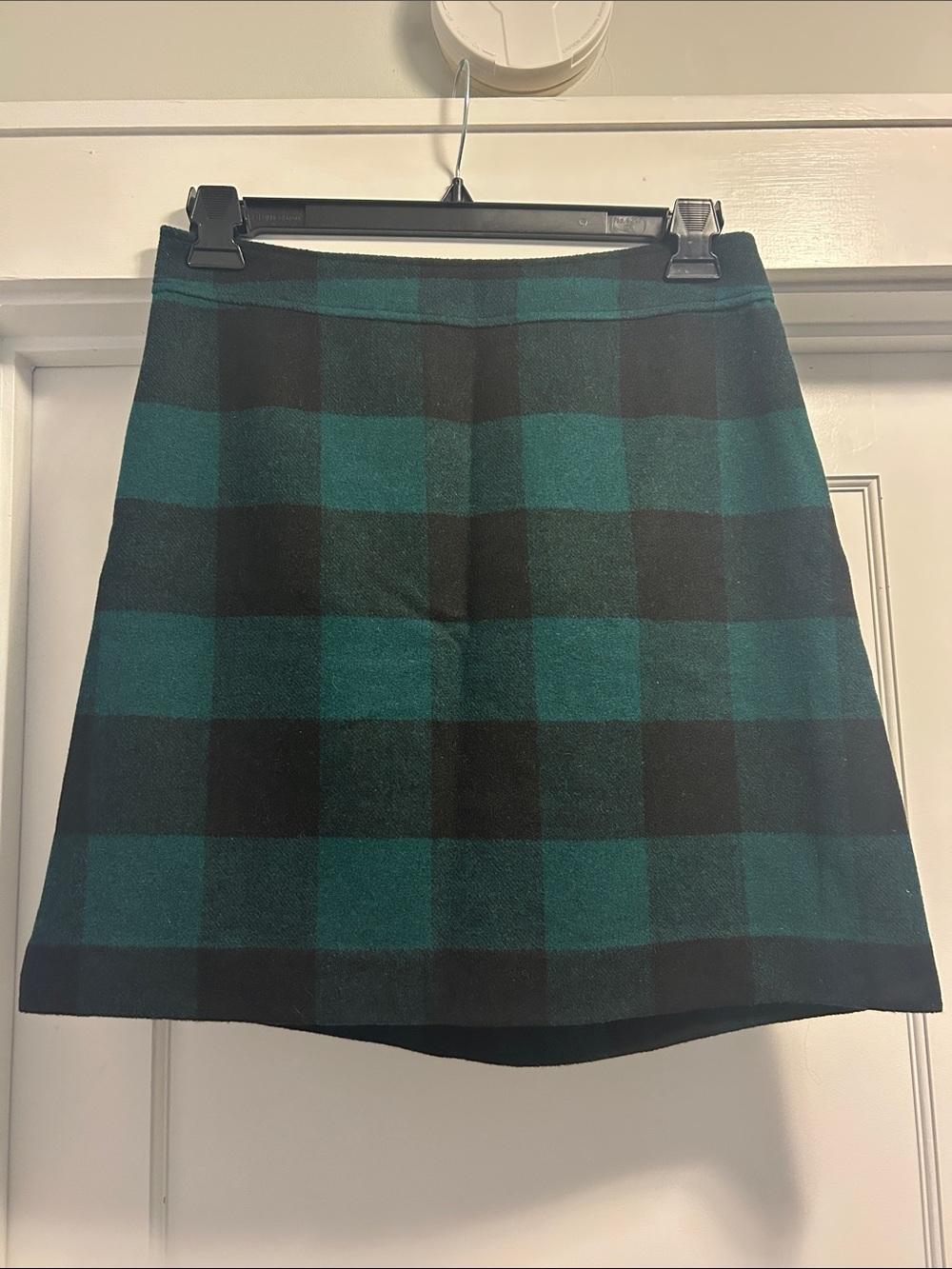 J. Crew Dark Green & Black Plaid A-Line Wool Mini Skirt - 10, NWOT